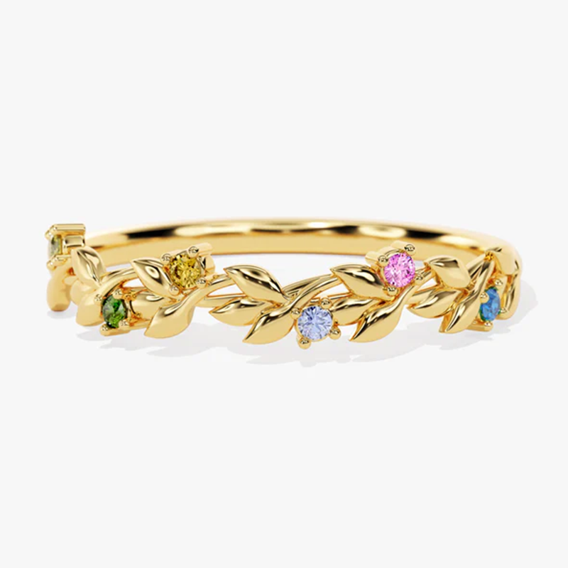 10K Gold Cubic Zirconia Personalized Birthstone Wildflowers Ring for Women-1