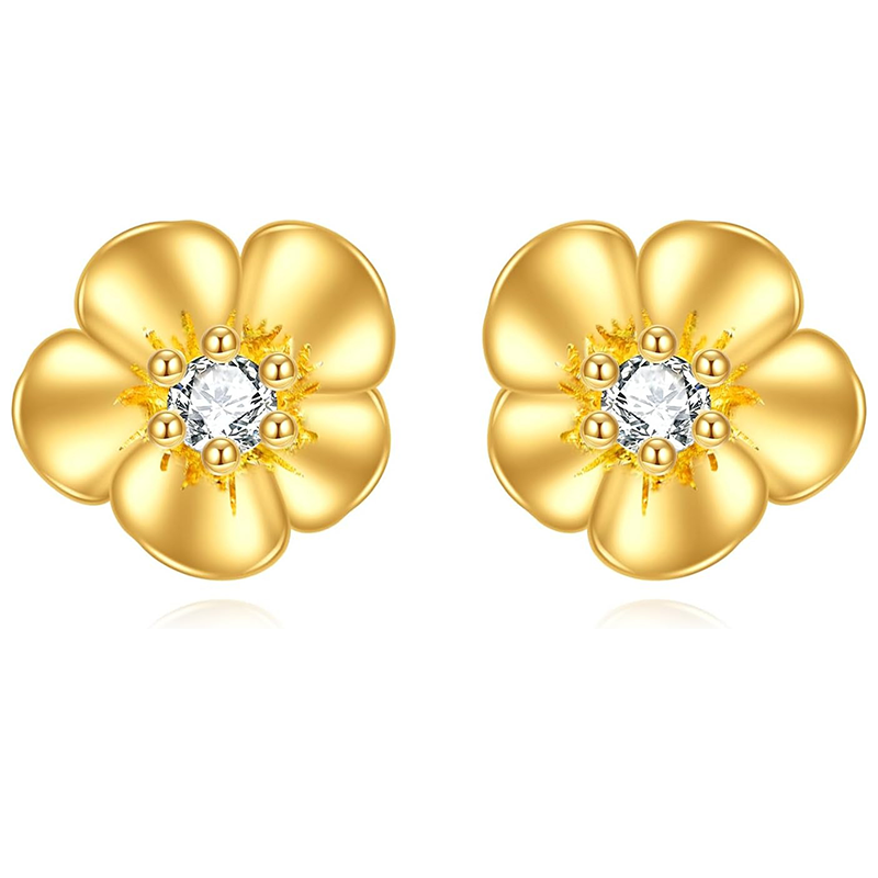 10K Gold Cubic Zirconia Wildflowers Stud Earrings for Women-1