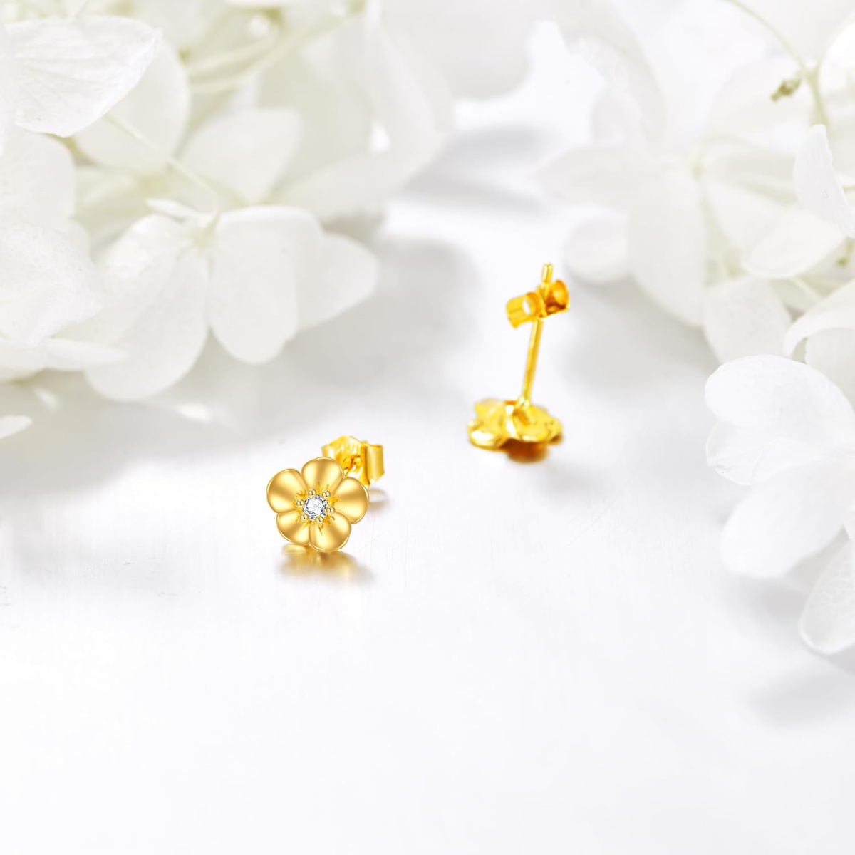 10K Gold Cubic Zirconia Wildflowers Stud Earrings for Women-4