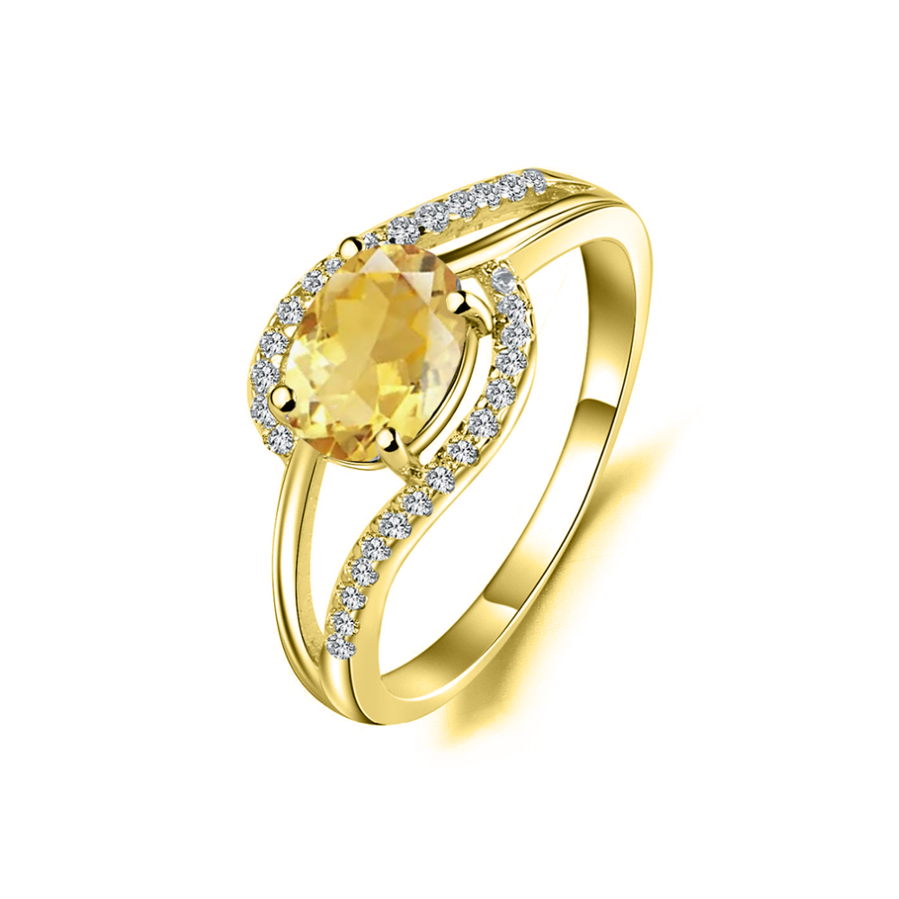 Bague de naissance personnalisée en or 14 carats avec cristal jaune-1