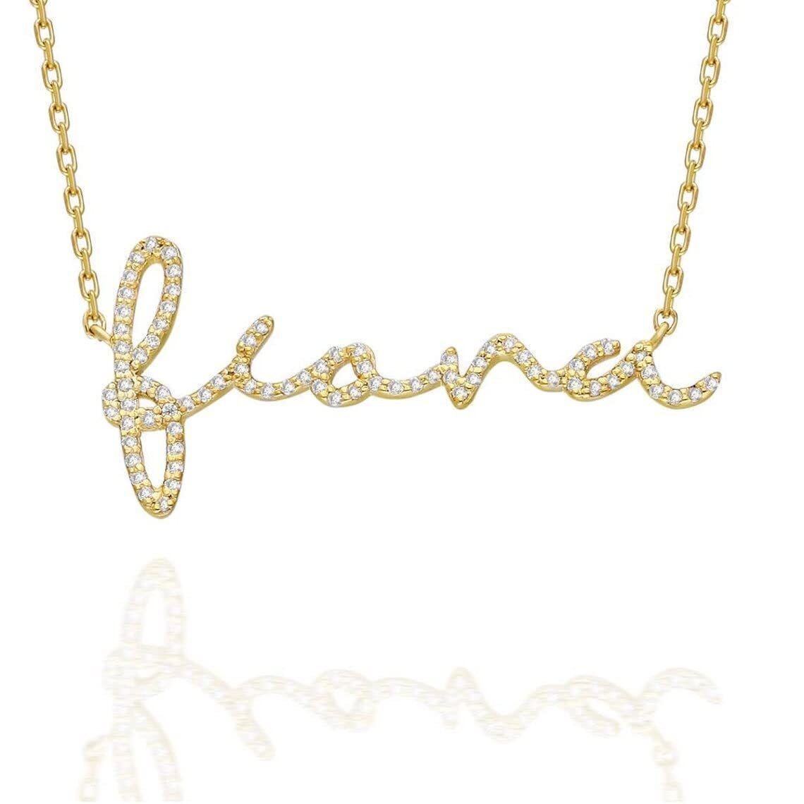 10K Gold Zircon Classic Name Pendant Necklace-1