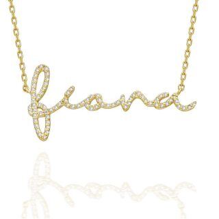 10K Gold Zircon Classic Name Pendant Necklace-32