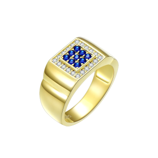 10K Gold Square Personalized Pave-Set Blue Sapphire Ring For Men Custom Band For Boyfriend-1