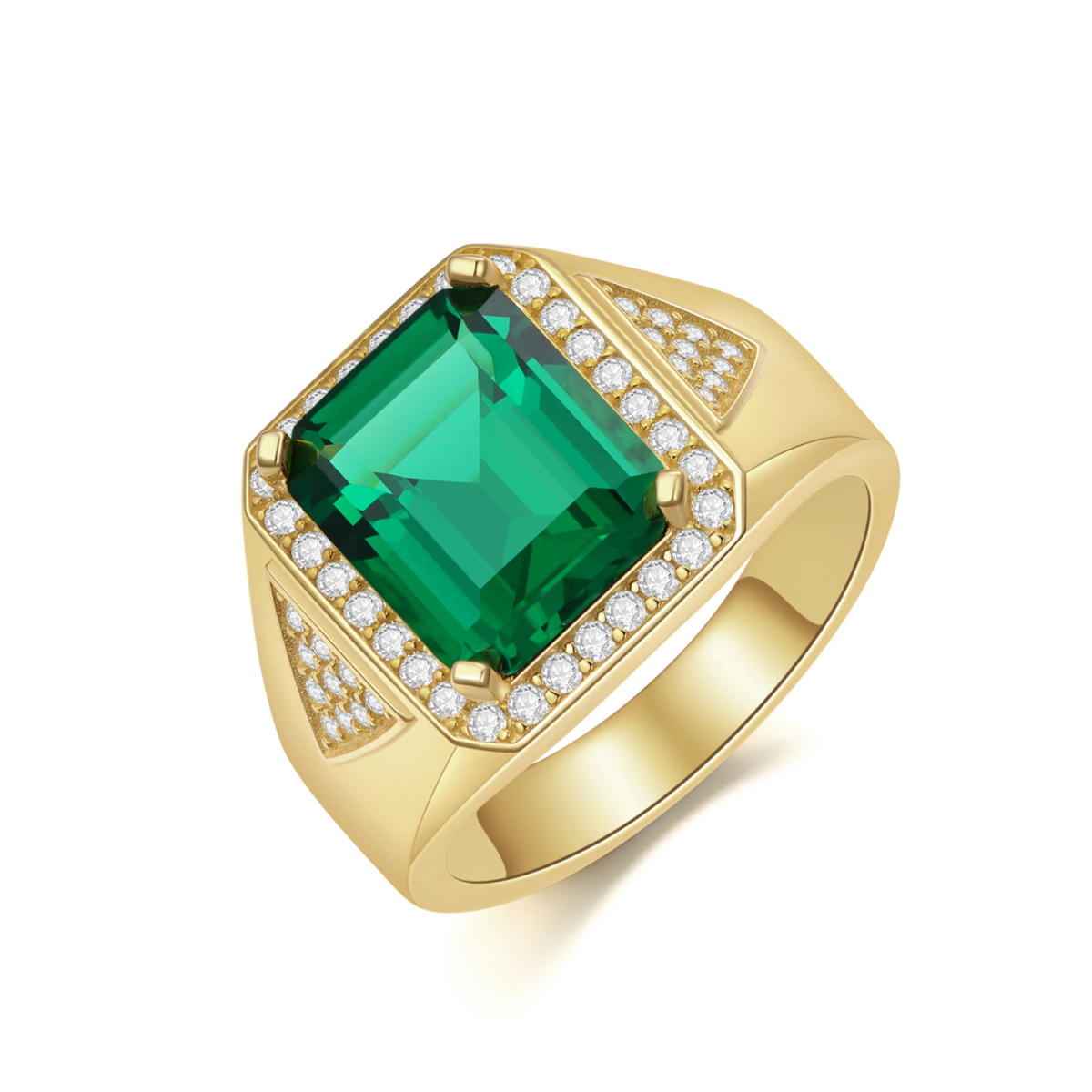 10K Gold Cubic Zircon Square Green Gemstone Ring For Unisex-1