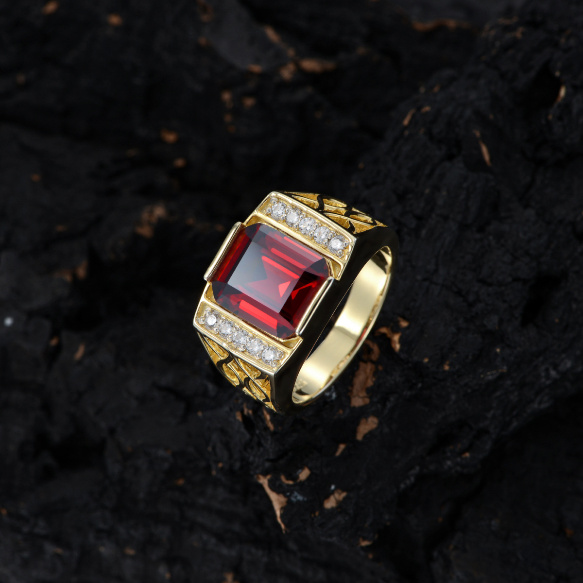 10K Gold Zircon Couple Signet Ring-4