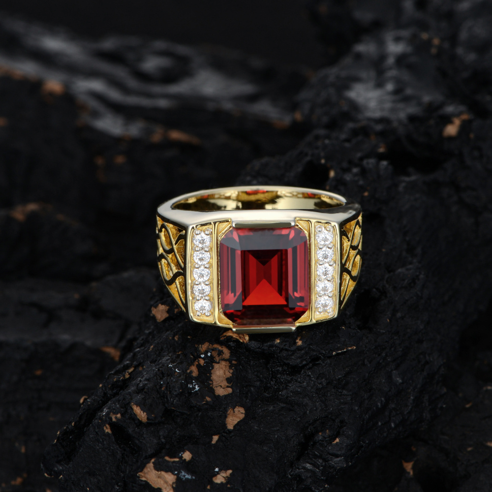 10K White Gold Zircon Signet Ring-5