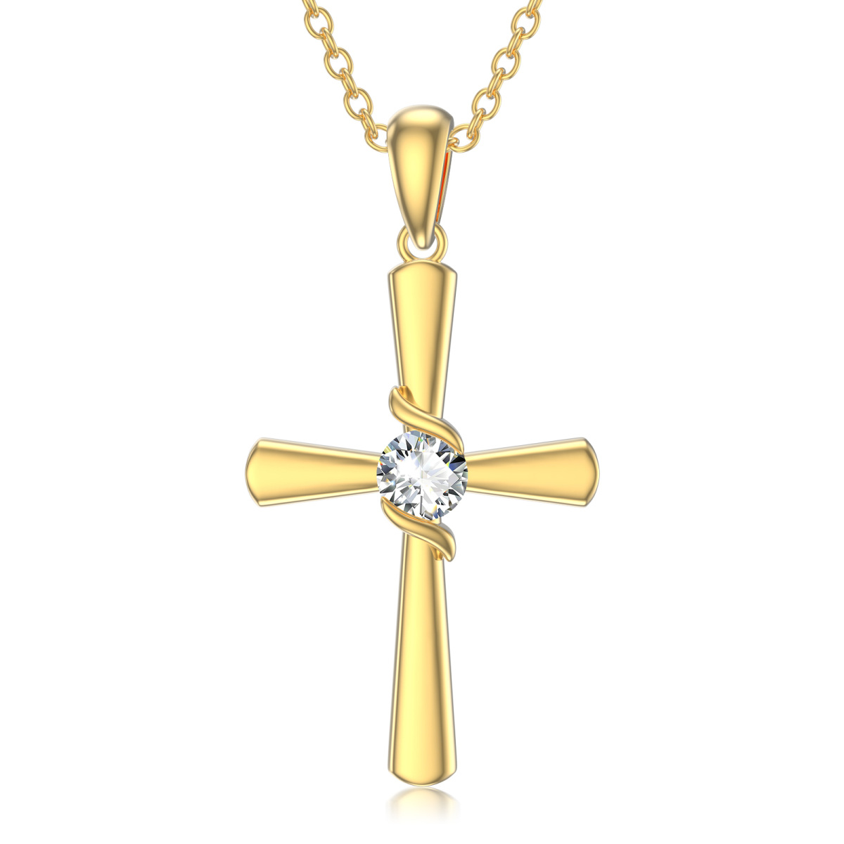 Collier croix en or 10K avec zircon en pendentif-1