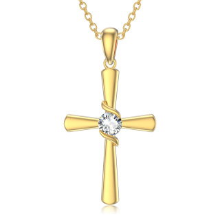 10K Gold Zircon Cross Pendant Necklace-35