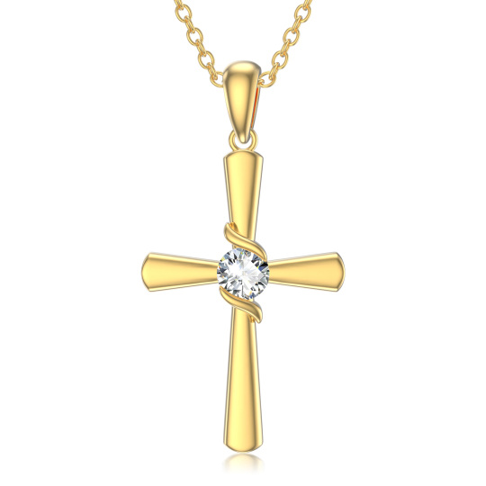 10K Gold Zircon Cross Pendant Necklace