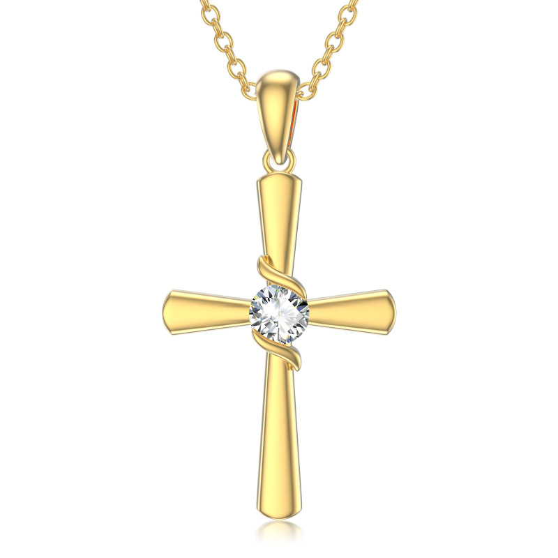 Collar con colgante de cruz de circonita en oro de 10 quilates-1