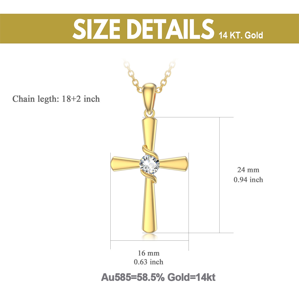 Collier croix en or 10K avec zircon en pendentif-6