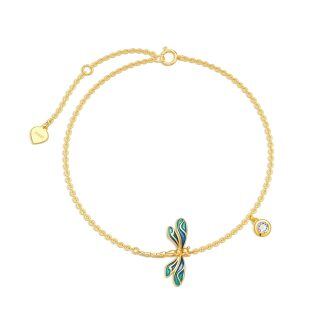 10K Gold Zircon Dragonfly Single Chain Anklet-12