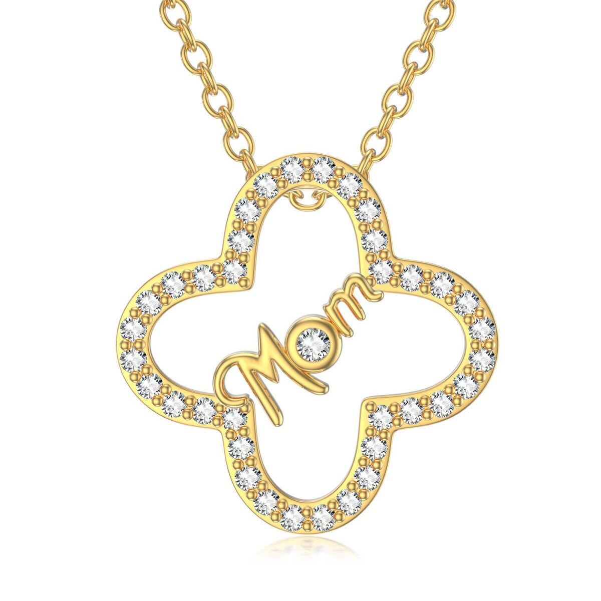 10K Gold Zircon Four-leaf Clover Pendant Necklace-1