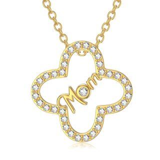 10K Gold Zircon Four-leaf Clover Pendant Necklace-45