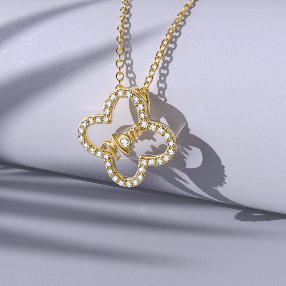 10K Gold Zircon Four-leaf Clover Pendant Necklace-4