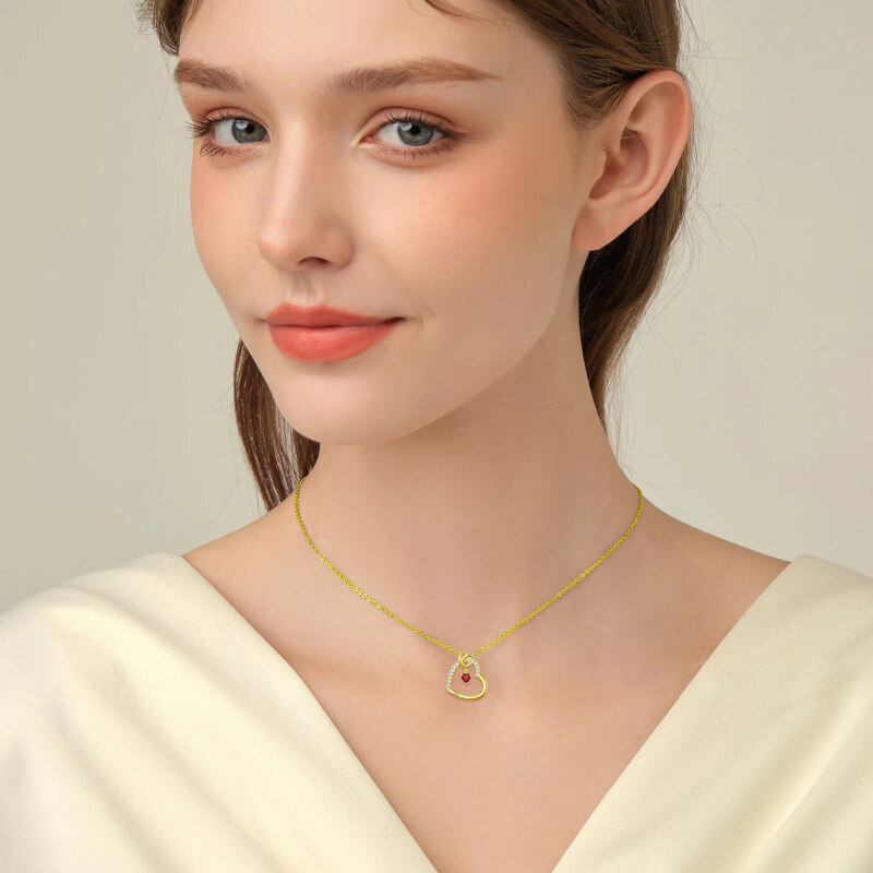 Collar con colgante de corazón de circonita en oro de 14 quilates-2