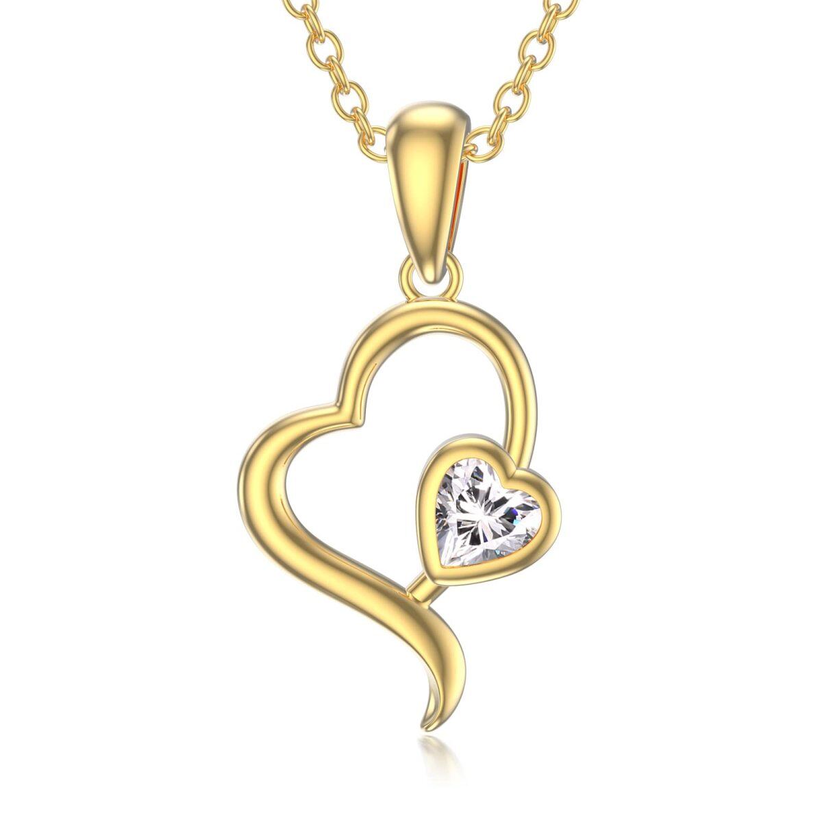 10K Gold Zircon Heart Pendant Necklace-1