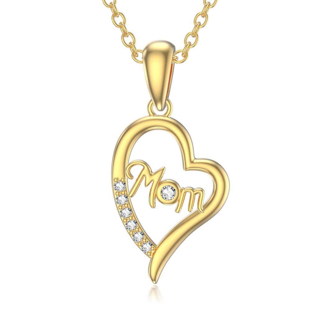 10K Gold Zircon Heart Pendant Necklace-1