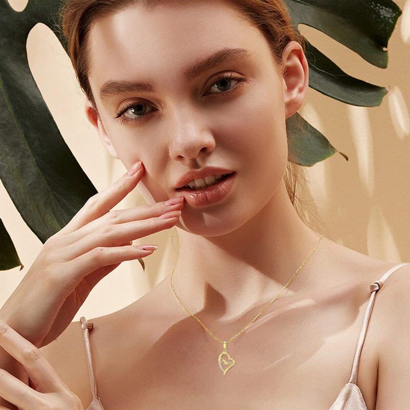 10K Gold Zircon Heart Pendant Necklace-2