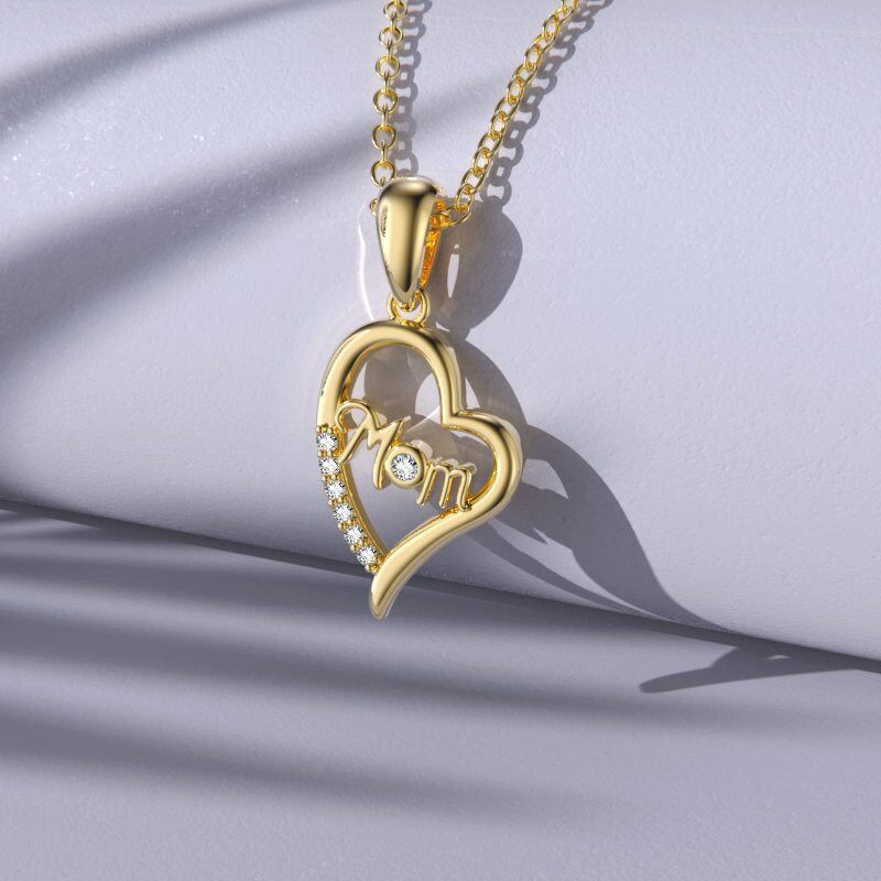 10K Gold Zircon Heart Pendant Necklace-4