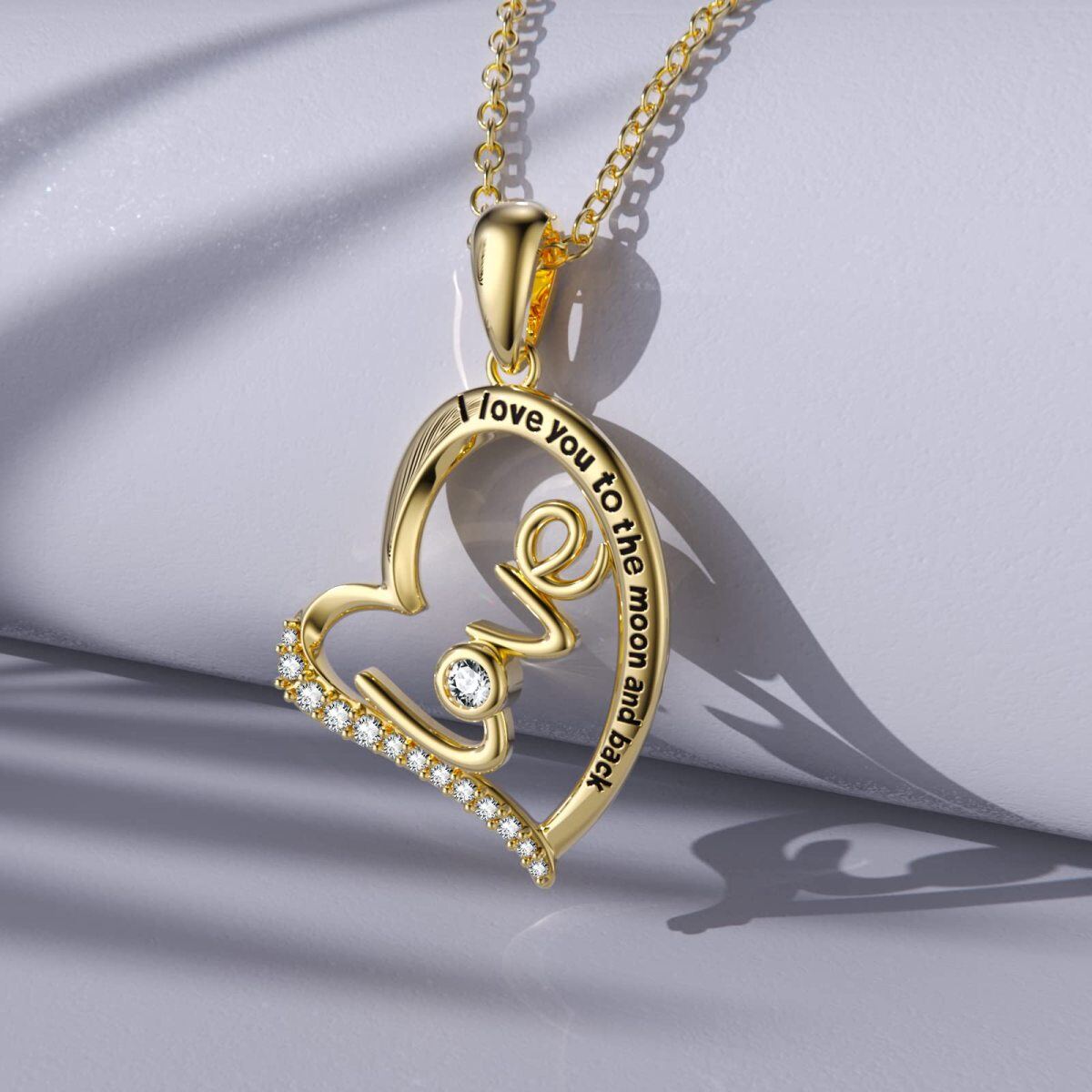 Collana con ciondolo a cuore con zircone in oro 10K-4