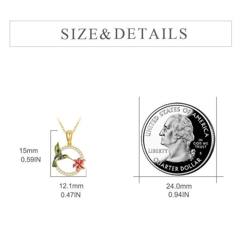 10K Gold Zircon Hummingbird Pendant Necklace-6