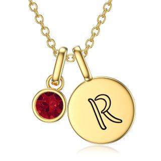 10K Gold Zircon Letter & Birthstone Pendant Necklace-32