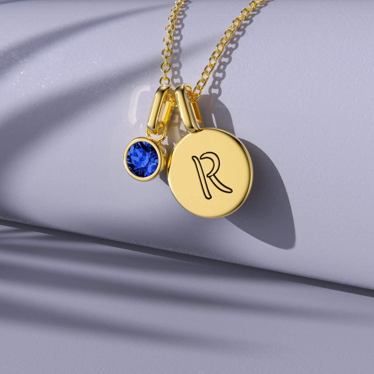 10K Gold Zircon Letter & Birthstone Pendant Necklace-3