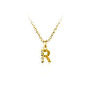 10K Gold Zircon Letter Pendant Necklace-39