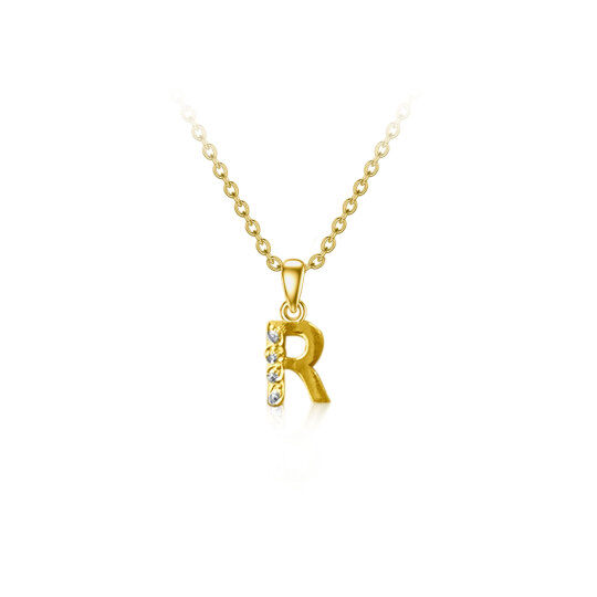 Collana con ciondolo a forma di lettera in zircone d'oro 10K