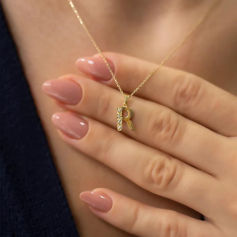 Colar com pingente inicial de ouro 10K 14K 18K personalizado adequado para mulheres-2