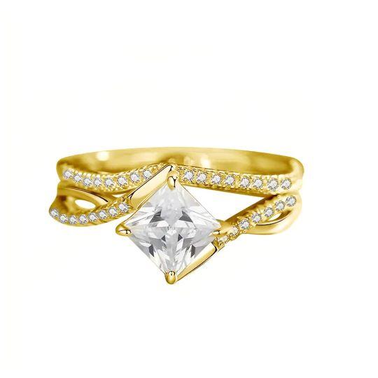 Bague de fiançailles personnalisée en or véritable 10 carats avec gravure en moissanite 1 ct