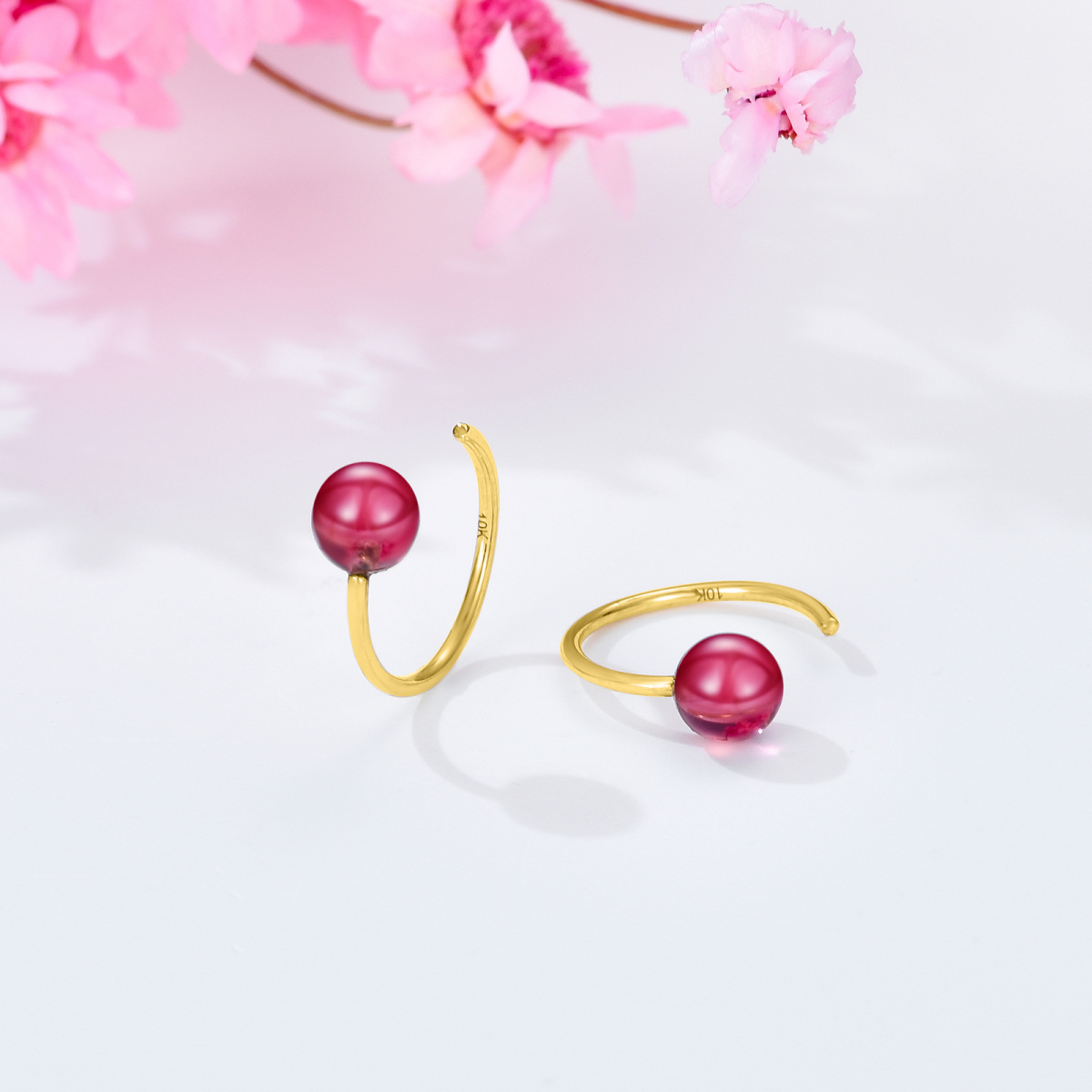 18K Gold Garnet Bead Stud Earrings-2