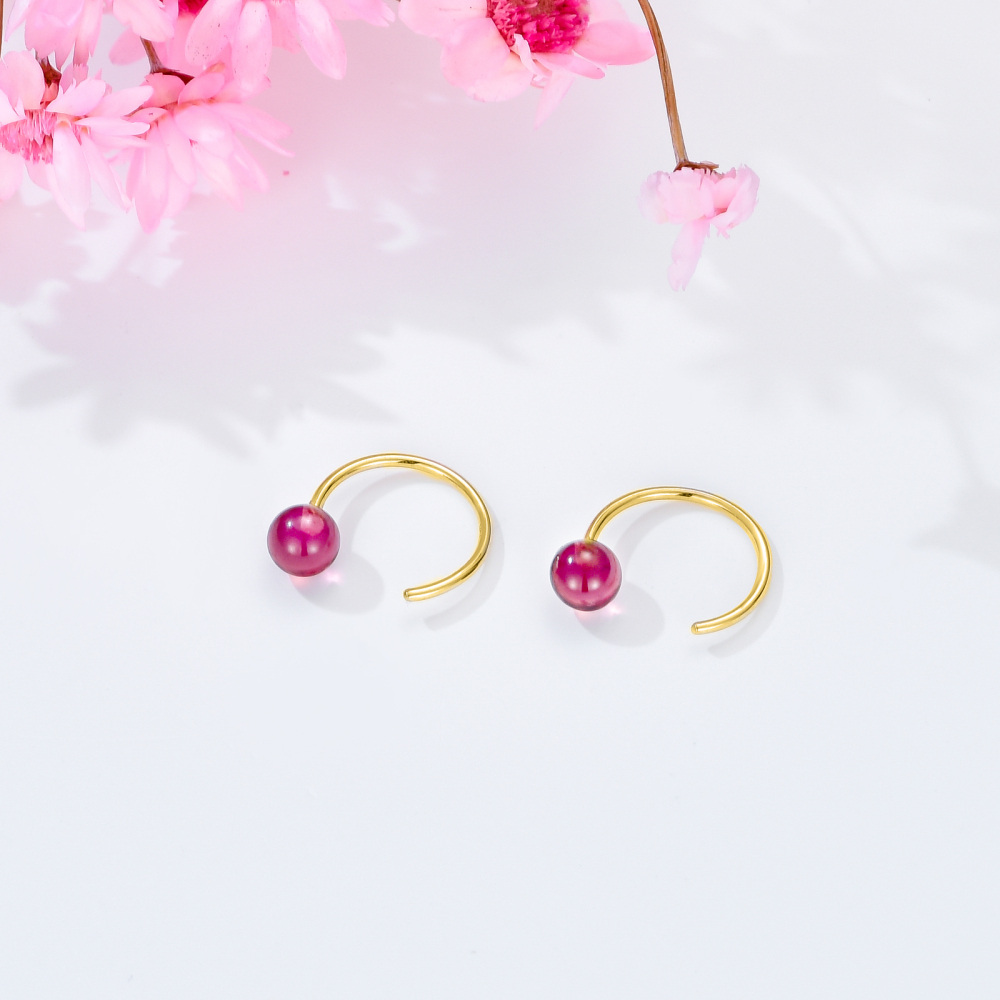 10K Gold Garnet Bead Stud Earrings-3