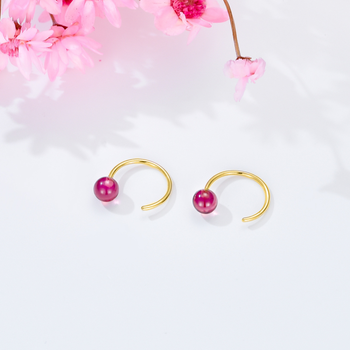 14K Gold Garnet Bead Stud Earrings-3