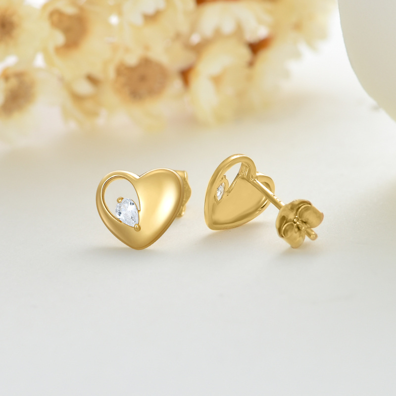 Brincos coração em ouro 14K com zircónias cúbicas-4