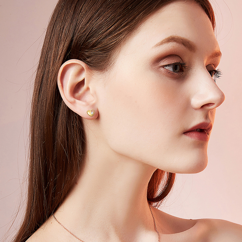 10K Gold Cubic Zirconia Heart Stud Earrings-2