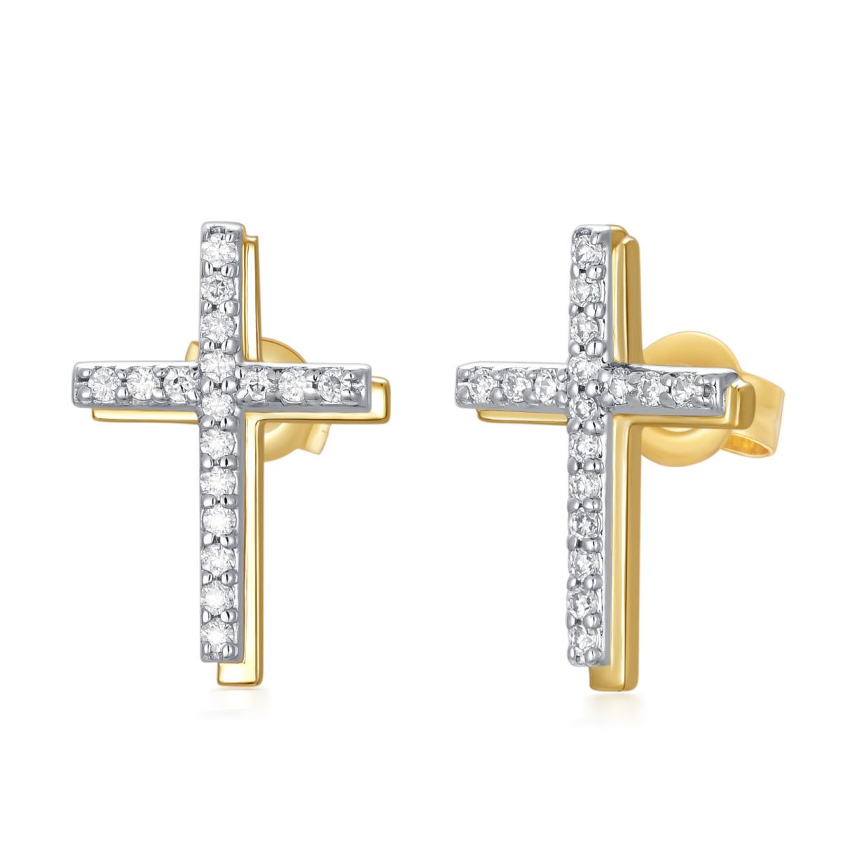 18K Gold Moissanite Cross Stud Earrings-1