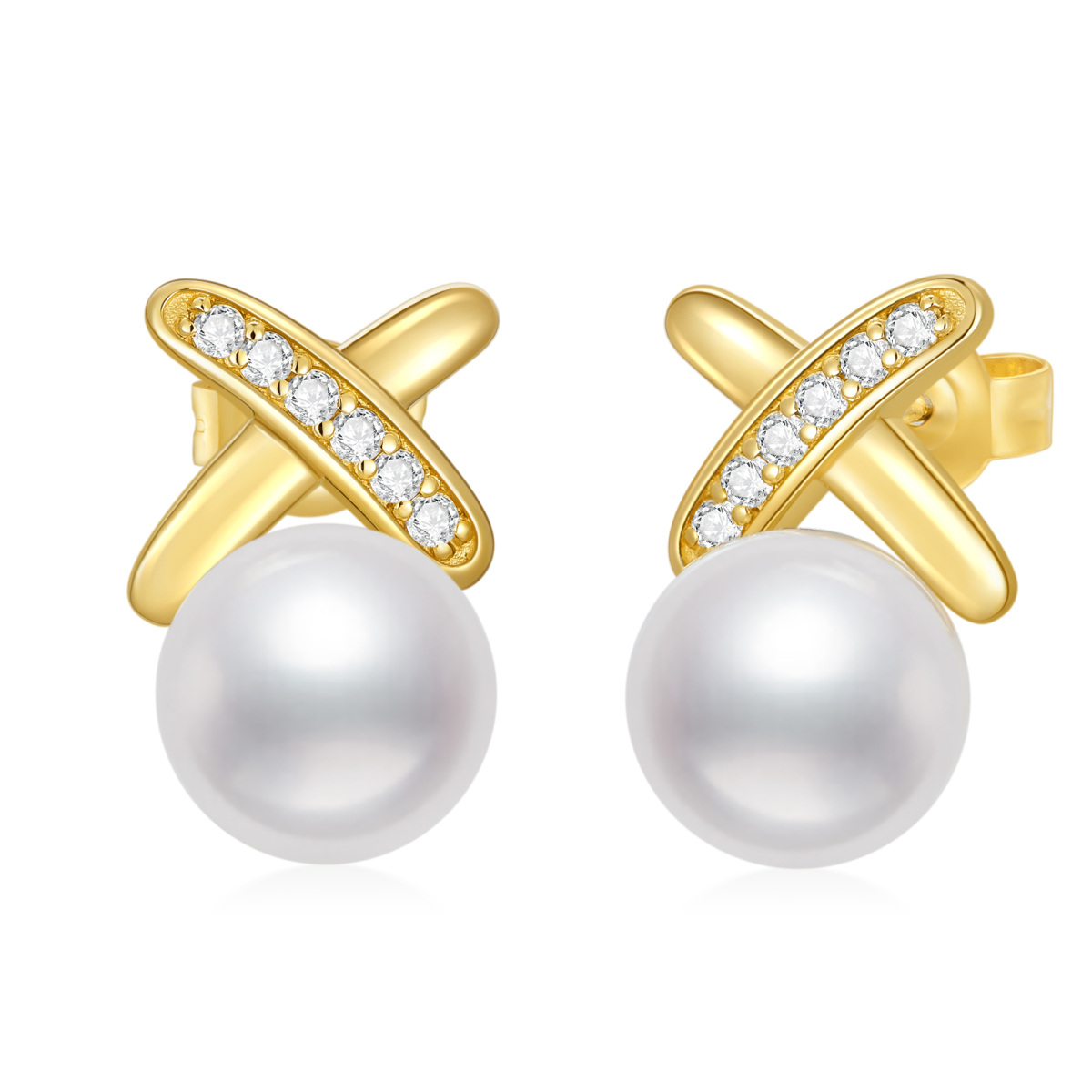 10K Gold Pearl Bow Stud Earrings-1