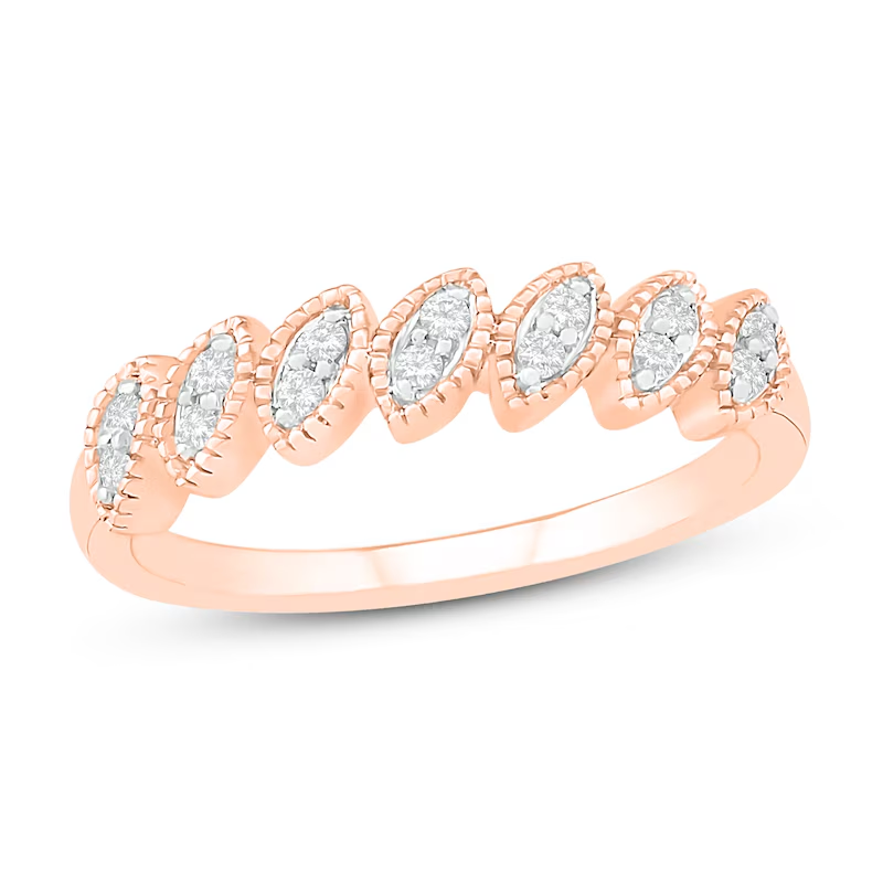 Anel empilhável personalizado com diamantes em corte redondo de ouro rosa 14K, cor I3, clareza I3EX, certificado IGI-1