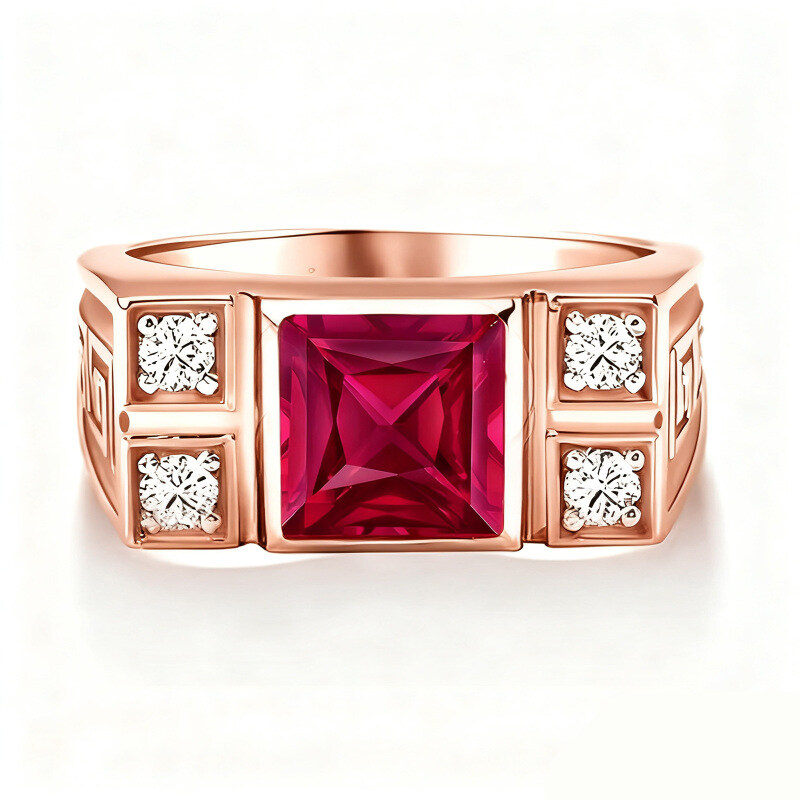 10K roségouden verlovingsring met 2,12 CT.T.W. prinsesgeslepen edelsteen en zijmoissaniet voor heren-1