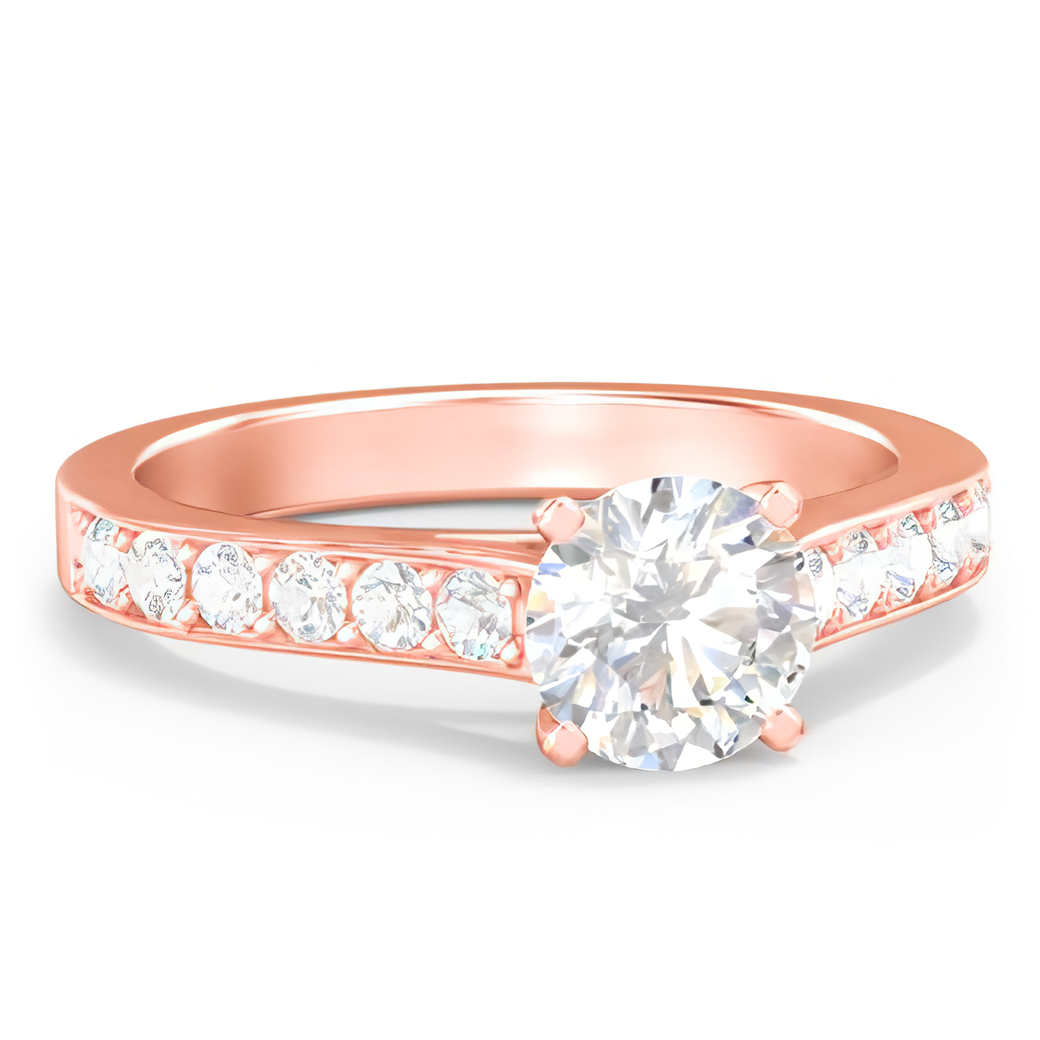 10K Rose Gold 1CT Circular Shaped Lab Created Diamond Engagement Ring-1