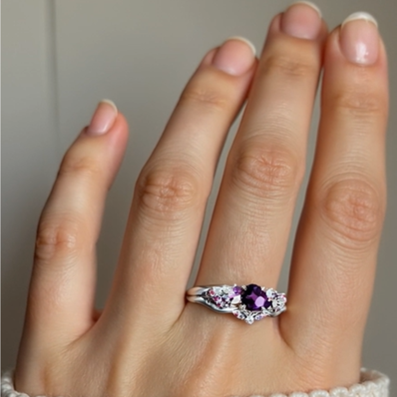 Ensemble de bagues de fiançailles sur mesure en or rose 10 carats avec pierre précieuse ronde de 1 carat, motif lierre, style vintage, promesse et anniversaire.-2