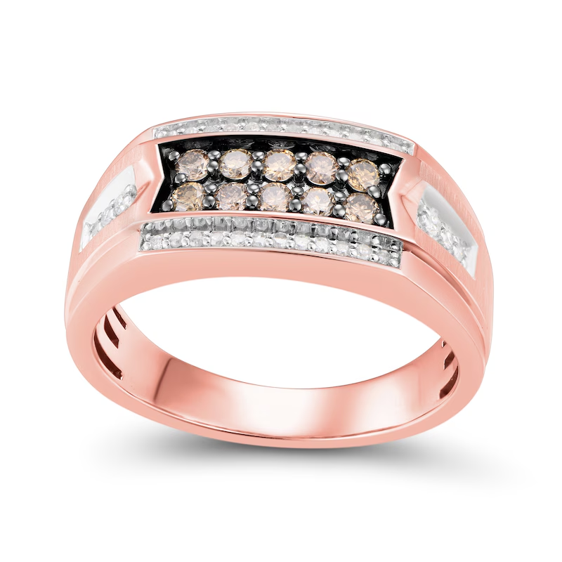 Anillo de bodas personalizado para hombre en oro rosa de 10 quilates, 0,5 quilates de peso total, con diamantes redondos creados en laboratorio, color D, claridad VVS1, 3EX-1