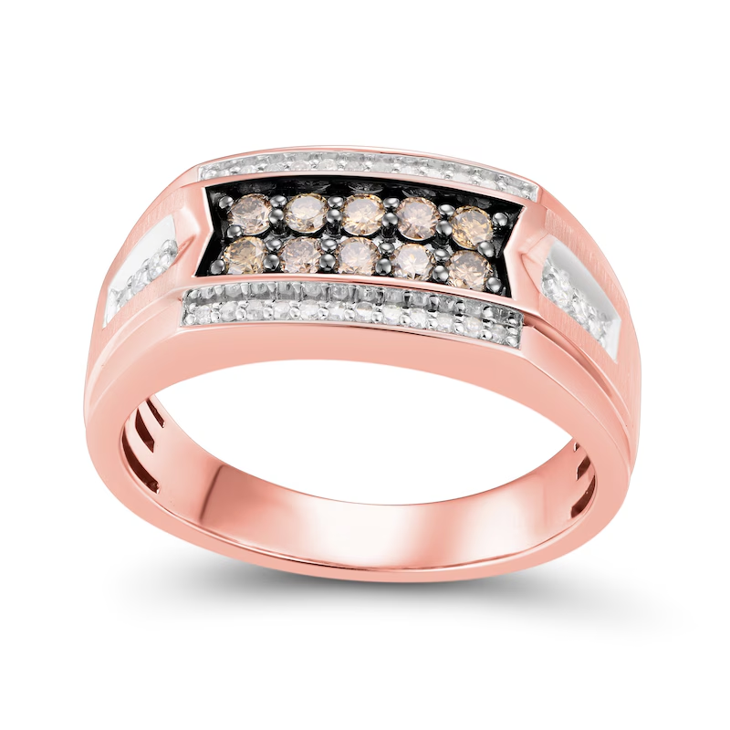 Alliance pour homme en or rose 10 carats, 1/2 ct, champagne et diamants blancs-1