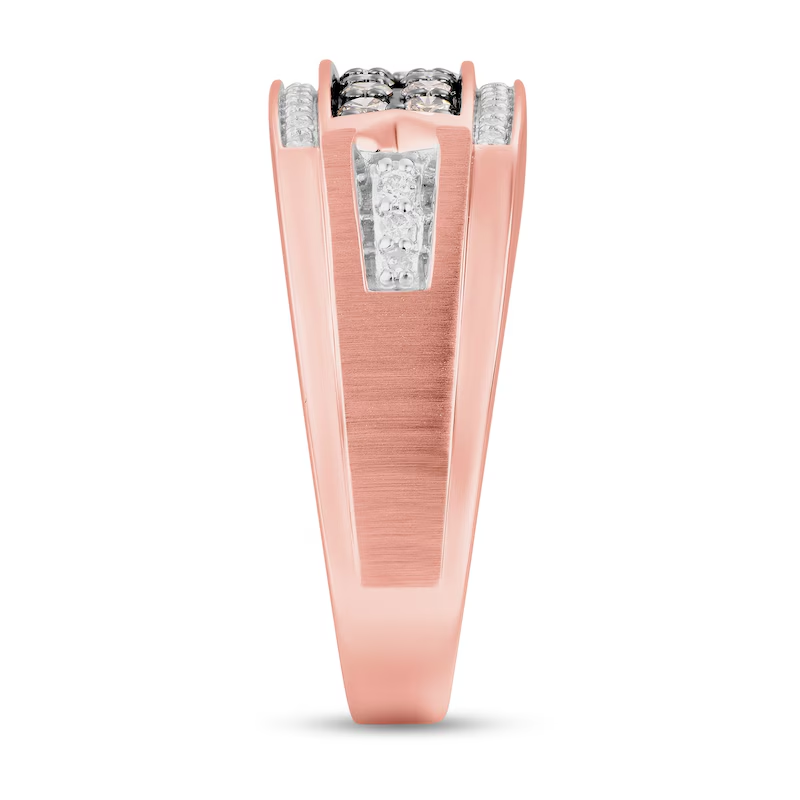 Aliança de casamento de casal em ouro rosa 18K 1/2 CT champanhe e diamante branco para homens-3