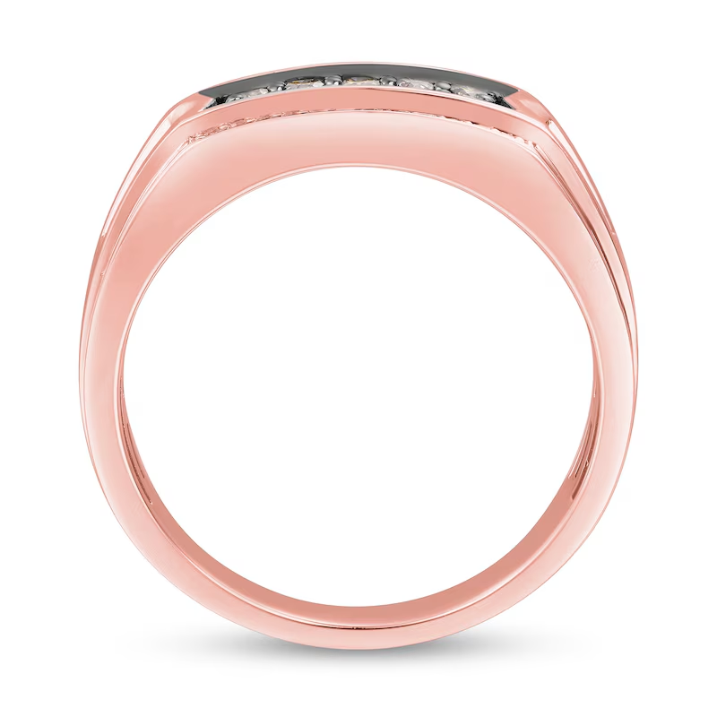 Aliança de casamento de casal em ouro rosa 18K 1/2 CT champanhe e diamante branco para homens-4