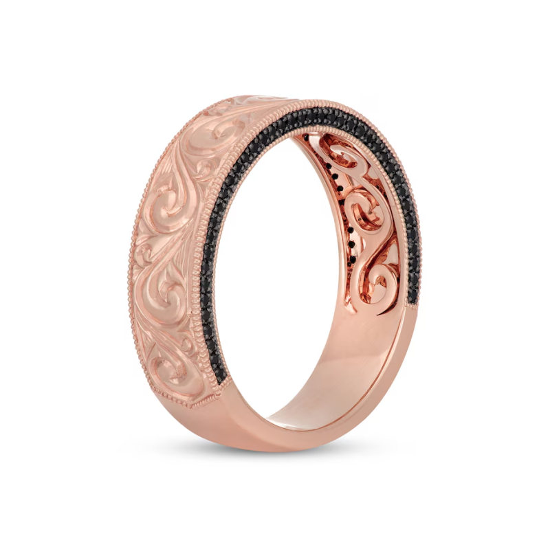 10K Rose Gold 0.35 CT.T.W. Round Cut Black Diamond Couple Wedding Band for Men-3