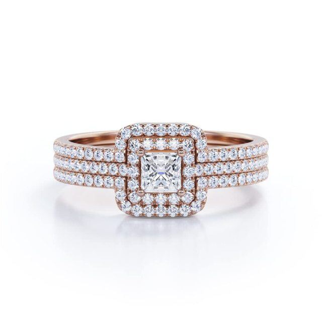 10K Rose Gold 0.3CT Princess Cut Moissanite Engagement Ring with 0.75CT Lab Grown Diamond-1