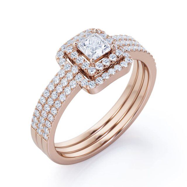 Bague de fiançailles en moissanite taille princesse en or rose 10 carats 0,3 ct avec diamant cultivé en laboratoire 0,75 ct-3